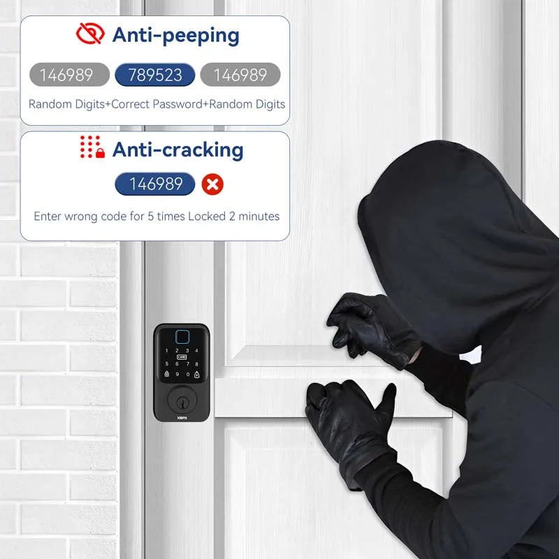 XSDTS Entry Smart Door Lock IC Card Key/Password/Fingerprint Tuya Smartlife APP Unlock Front Door Smart Lock Deadbolt