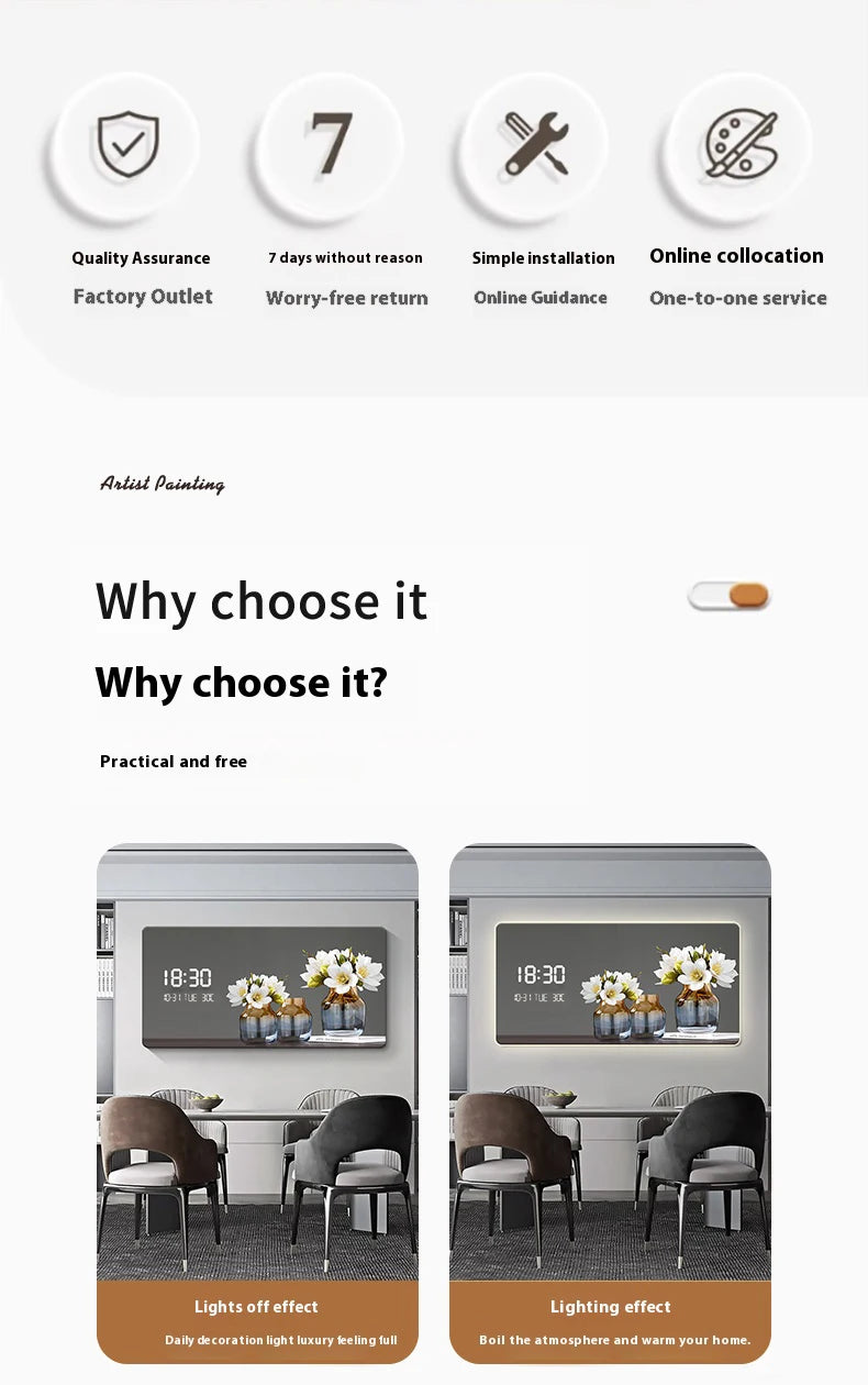 Large Size Flower Pattern Digital Wall Clock with LED Light,Creative Luxurious Muted Quartz Wall Clock for Home Decoration