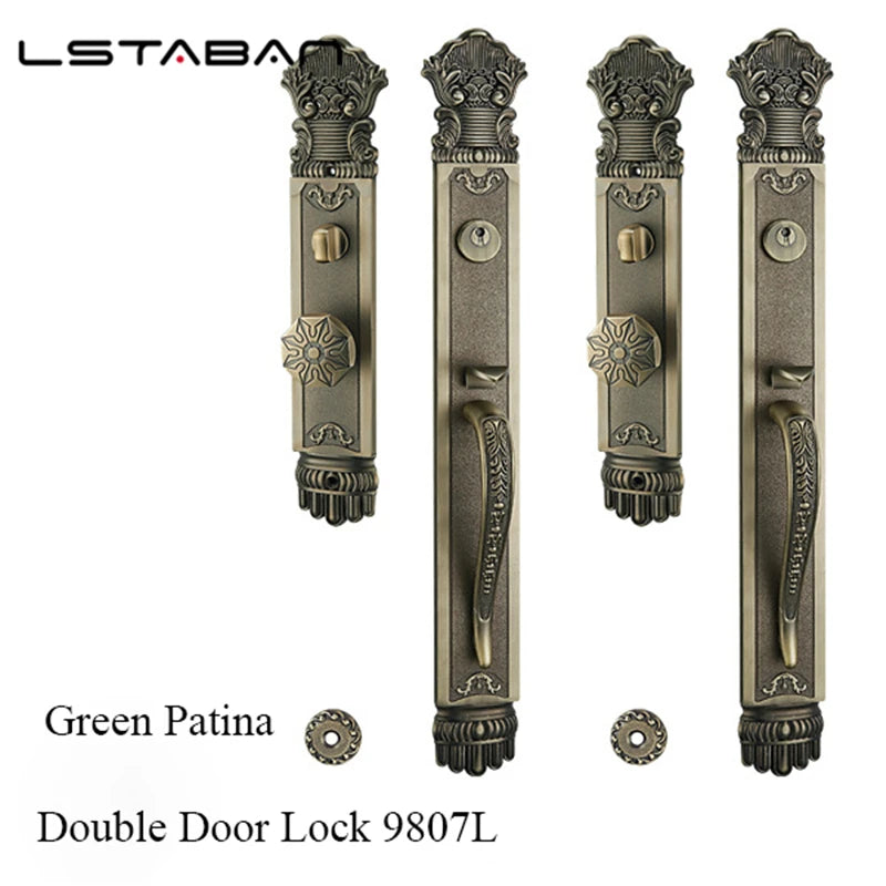 Luxury European Solid wood Villa Interior Door Lock Gate Outdoor Double Open Yellow Bronze Wooden Door Lock