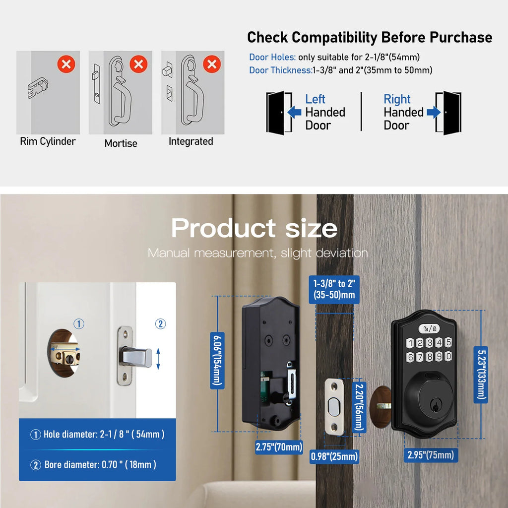 Fingerprint Door Lock Smart Deadbolt Lock Keyless Entry Door Lock Electronic Keypad Lock Easy to Install Ideal for Entry