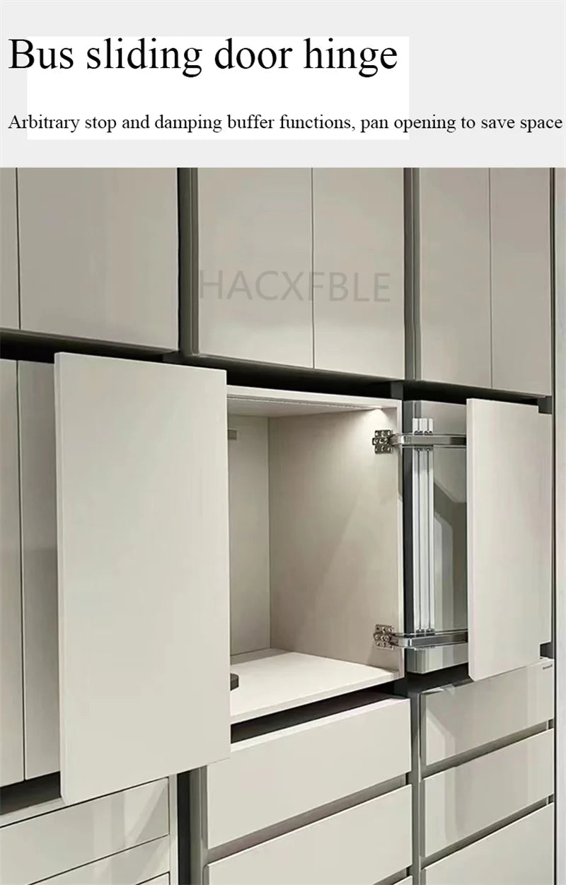 Cabinet Bus Door Hinges Wardrobe Folding Silent Slide Rail Lateral Swing Opening Damping Buffer Door Hinge Furniture Hardware