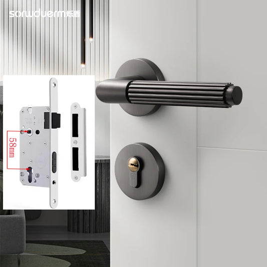 Bedroom door lock, room door handle lock, wooden door, household split lock Black gray brushed wire