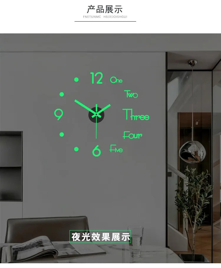 New 1pcs Creative luminous wall clock living room diy wall sticker clock mute clock  wall  home decoration