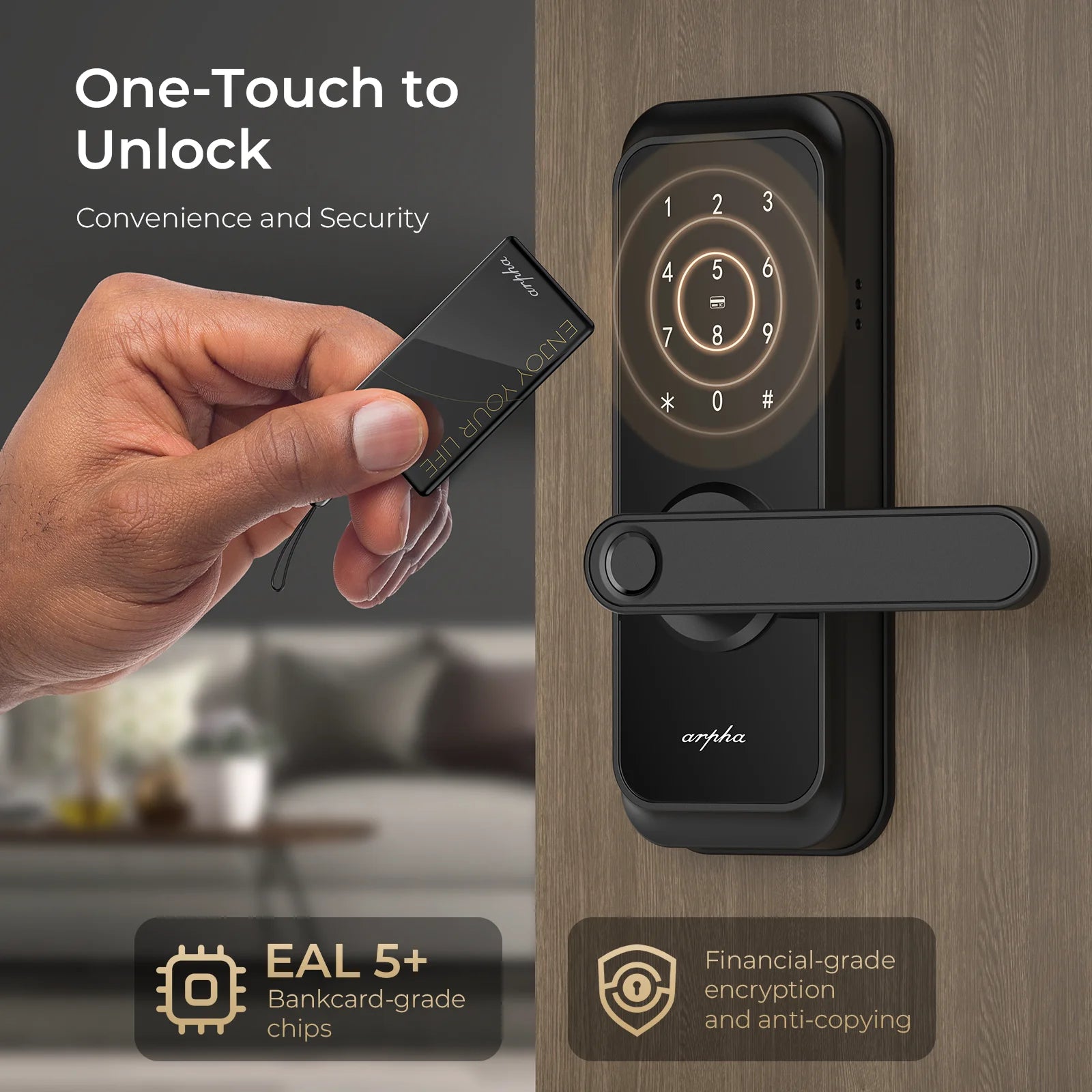 Arpha Smart Lock ‎T228 5-in-1 Entry Keyless Entry Door Lock Fingerprint Keyless Entry Door Lock Anti-Peep Keypad Code Waterproof