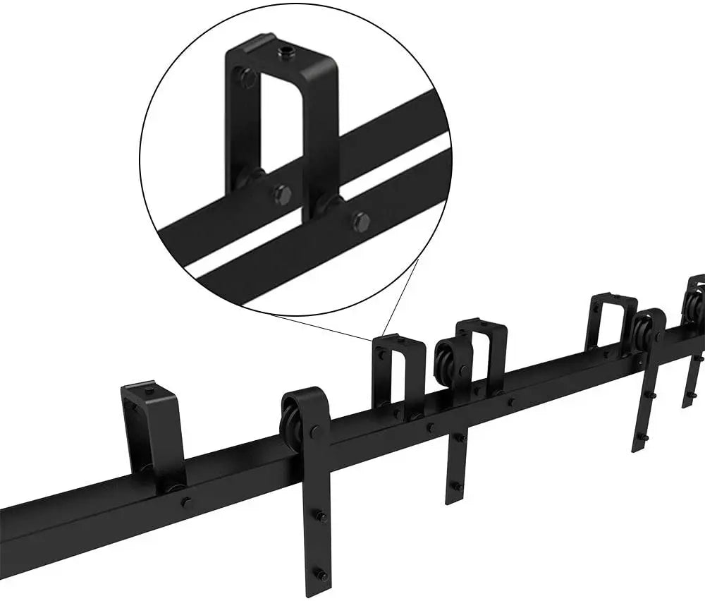 CCJH Bypass Barn Door Slides Hardware Kit Sliding Door Hanging Rail System T Shaped Roller Track for Double Door Save Space