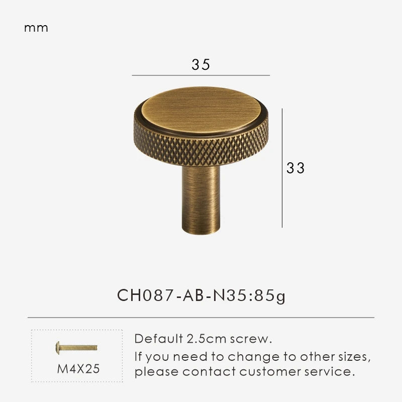 Nurlin Solid Brass Knurled Cabinet Knobs Wardrobe Handle T-bar Antique Bronze Gold Black Handle Available In Multiple Sizes