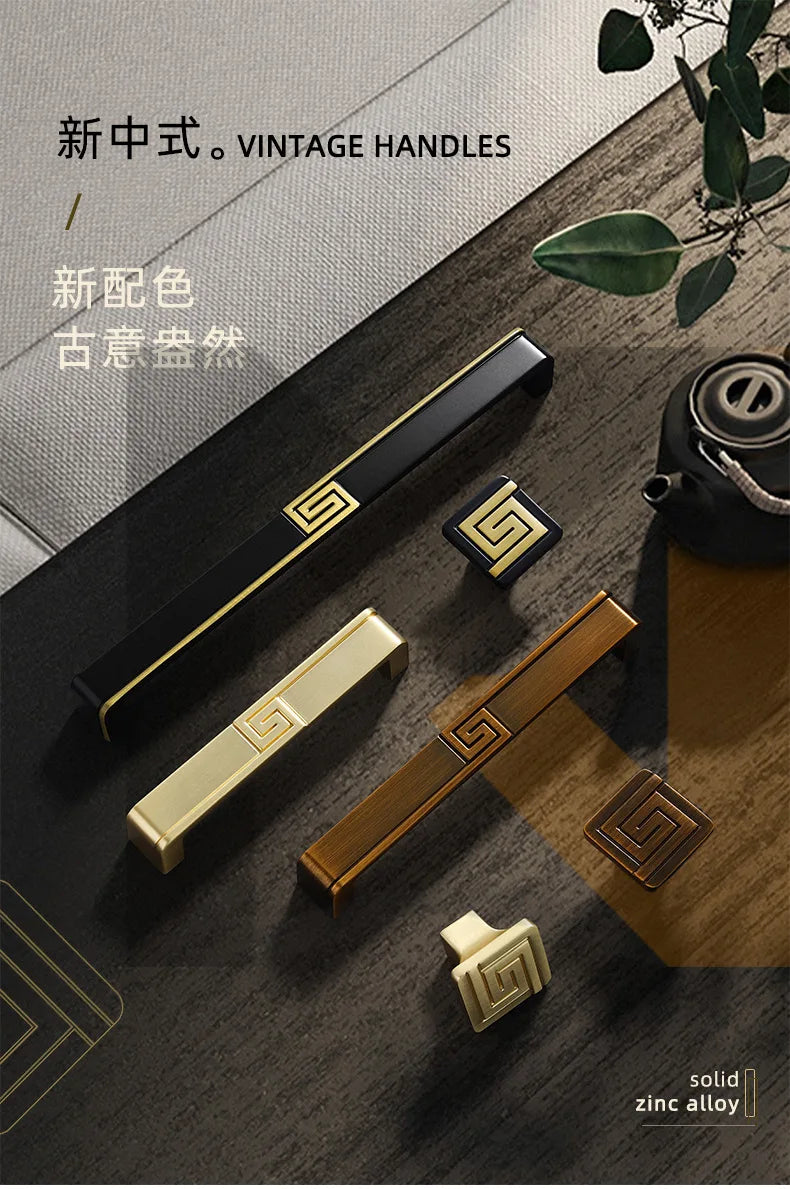 AOBT Brass Furniture Handles Nordic Fresh Chinese American Gold/Black/Bronze Cabinet Door Drawer Wardrobe Dresser Pulls Knobs