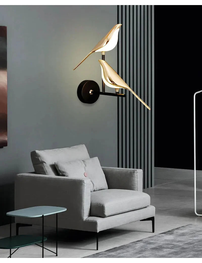 Nordic Golden Bird LED Wall Lights Parlor Bar Creative Wall Lamps Novelty Sconces Bedroom Bedside Lamp Living Room Decoration