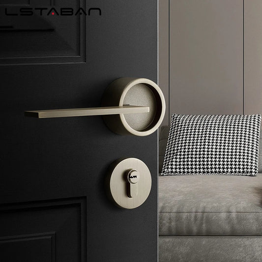 Round Door Lock Set American Style Retro Bedroom Door Handle Lock Interior Anti-theft Room Safety Door Lock Security Vintage