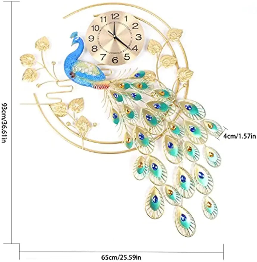 Creative Metal Wall Clock Modern Style Wall Watch Clock Peacock Shaped Wall Clock Silent Clock
