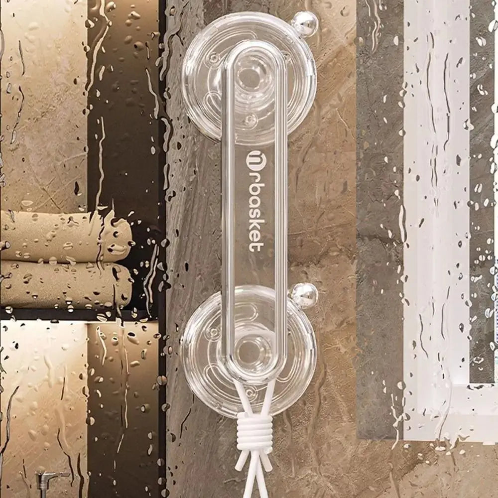 Transparent anti-slip sliding door handle with waterproof suction cup on a wet glass surface.