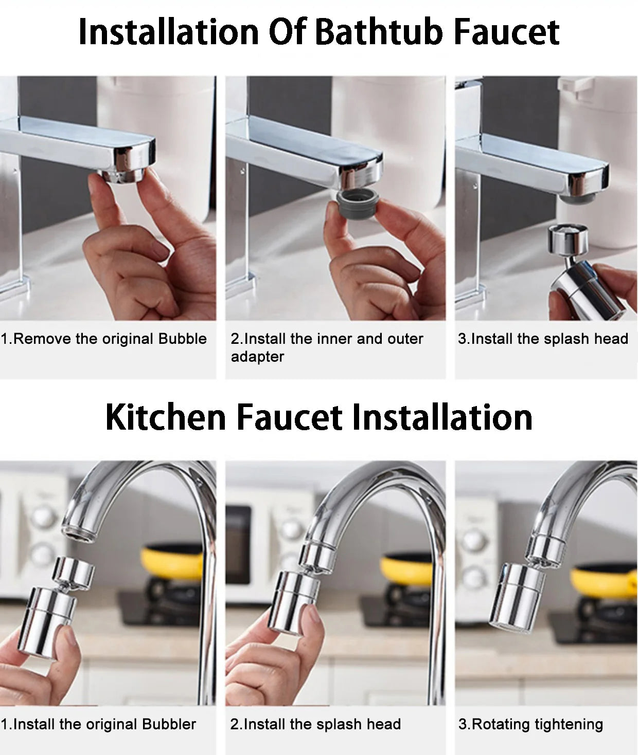 Kitchen Faucet Spray Head Filter Adjustable 360° Rotary Splashback Tap Nozzle Bubbler Kitchen Sink Faucet Aerator Bathroom Fit