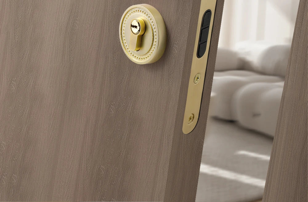 French door lock for indoor and household use, copper brushed matte wood door, split handle, bedroom silent lock
