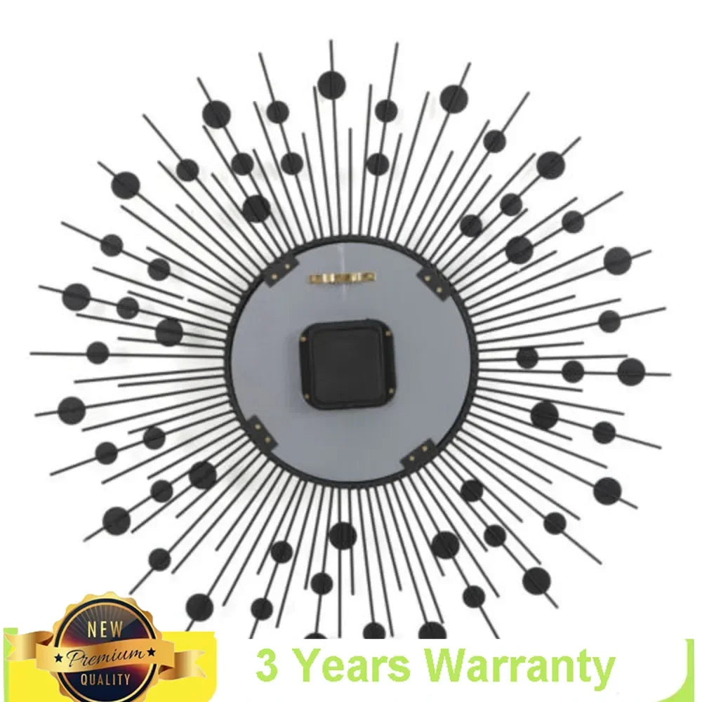 3D Large Metal Sunburst Wall Clock with Diamond Embellishments, 60x60cm Luxury Home Decor, Battery Operated