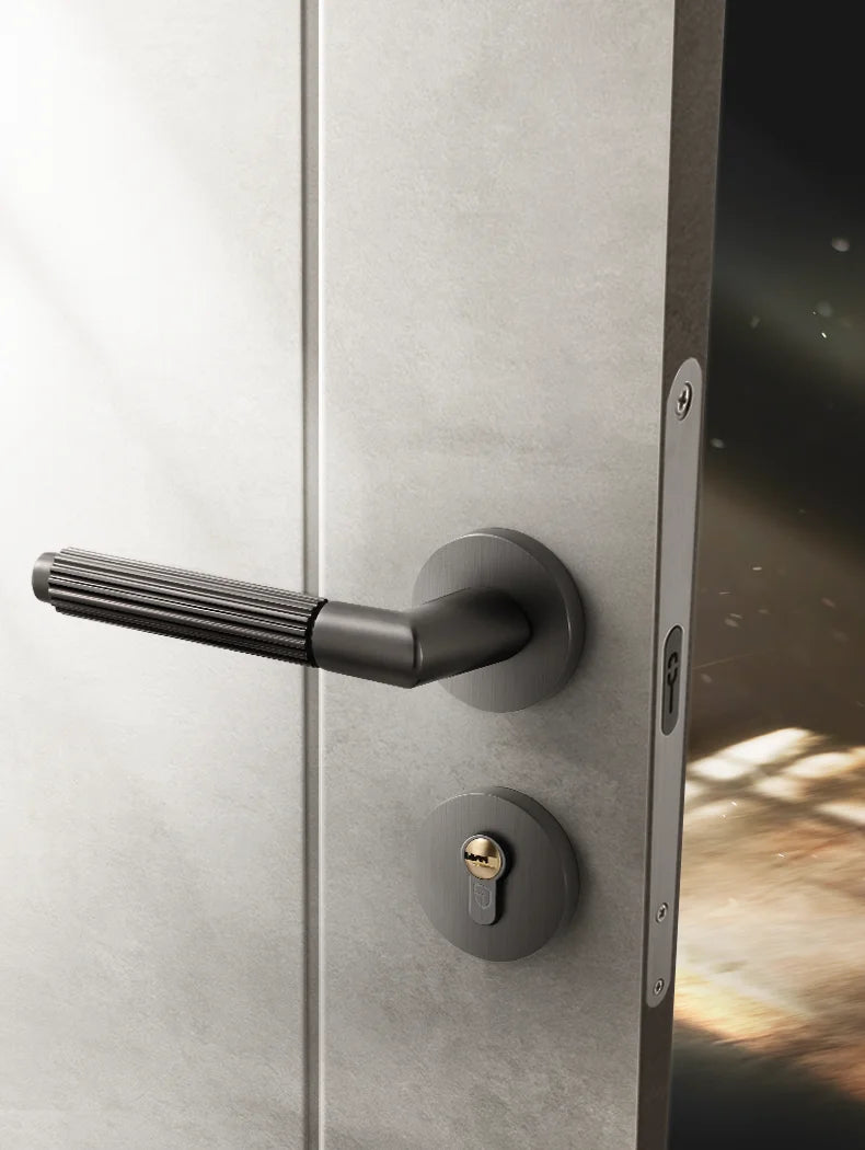 Bedroom door lock, room door handle lock, wooden door, household split lock Black gray brushed wire