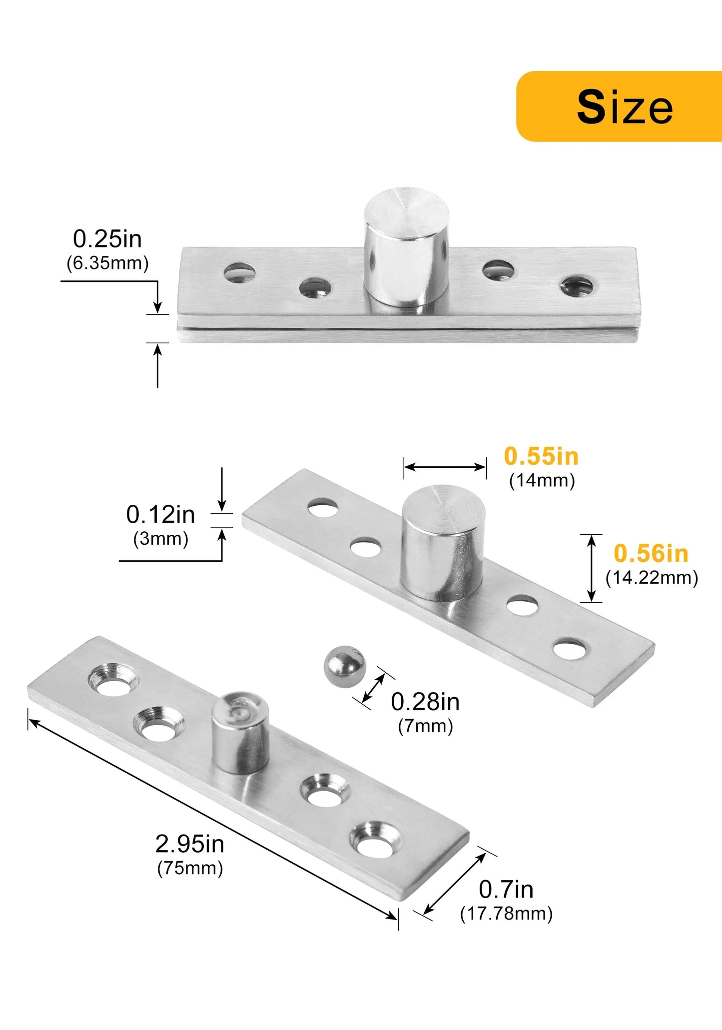 Stainless Steel Pivot Hinge Central and Offset-Axes Rotating Hinge 360 Degree Door Concealing Up Down Shaft for Wooden Doors