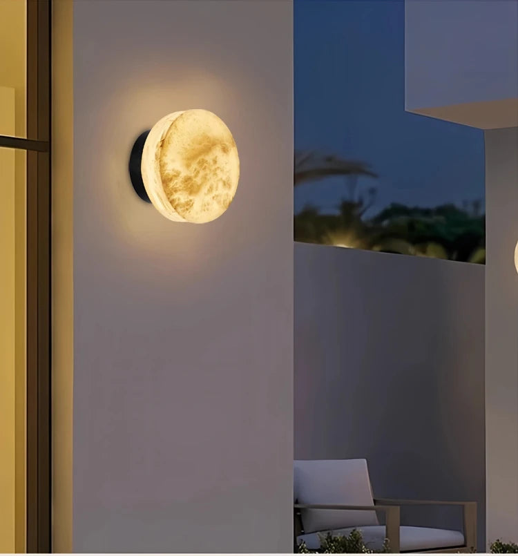 Minimalist Spanish Natural Marble Round Led Wall Lamp Nordic Simple Modern Living Room Background Wall Bedroom Bedside Lamps
