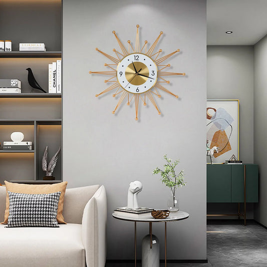 Modern Metal Sunburst Big Wall Clock Vintage Iron Hanging Living Room Decor