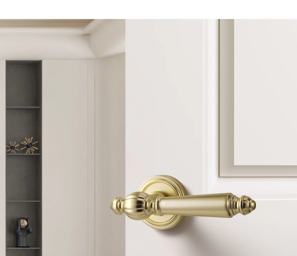 French door lock for indoor and household use, copper brushed matte wood door, split handle, bedroom silent lock