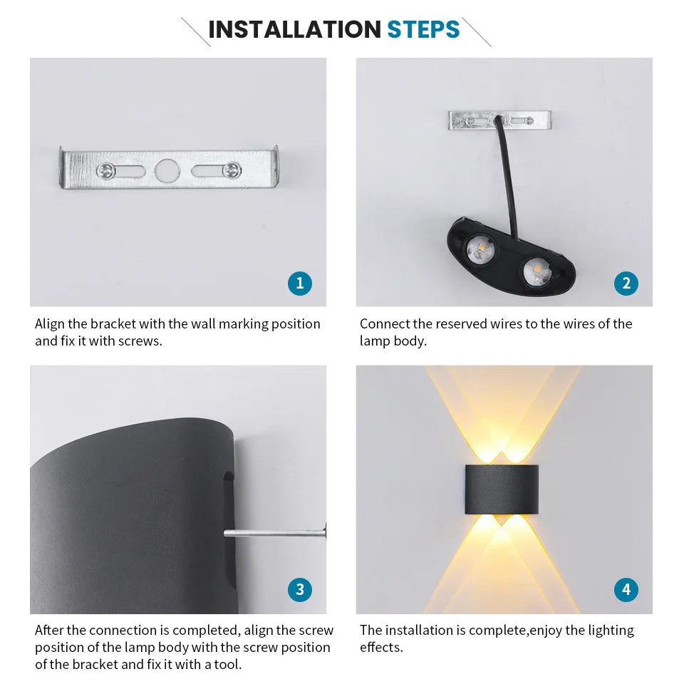 LED Wall Lamp Outdoor Waterproof IP66 Interior Wall Light 4W Garden Lights Bedroom Living Room Stairs Lighting