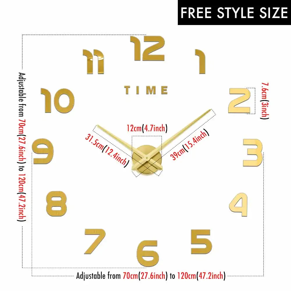 MCDFL 3D Large Wall Clock Self Adhesive Acrylic Mirror Stickers Giant Watches Timepiece Decoration Living Room for Home Interior