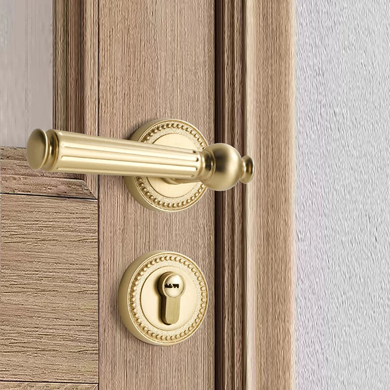 French door lock for indoor and household use, copper brushed matte wood door, split handle, bedroom silent lock