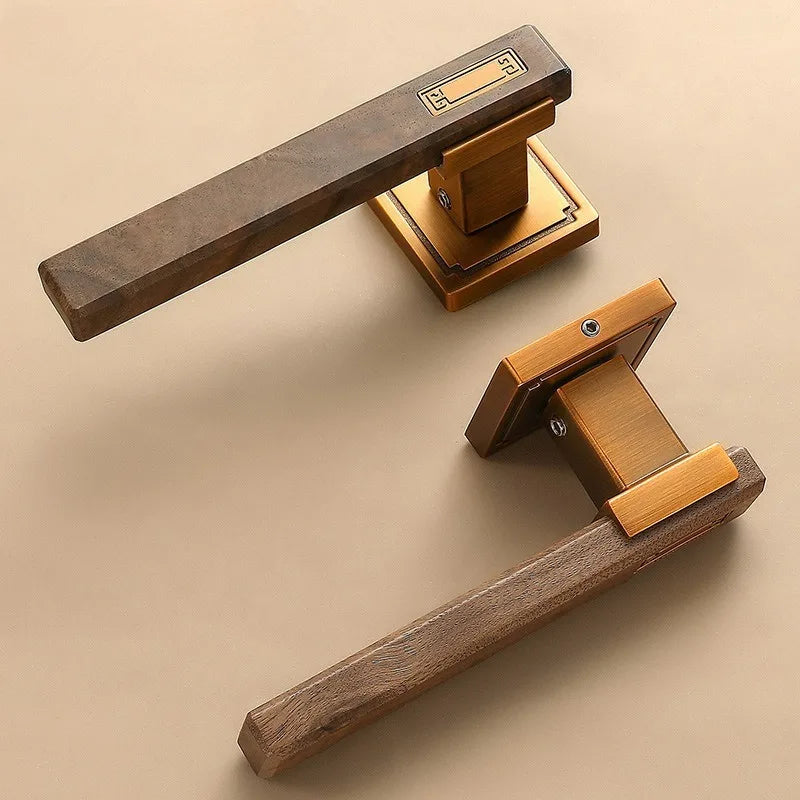 New Chinese Style Walnut Interior Room Bedroom Door Lock, Household Split Magnetic/silent Door Lock, Wooden Door Handle Lock