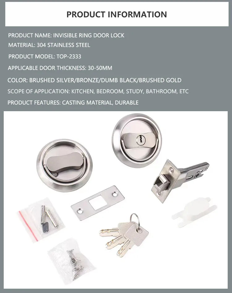 304 Stainless Steel Invisible Door Lock Hidden Lock Invisible Lock Background Wall Sliding Door Lock Double Hook Anti-theft Lock