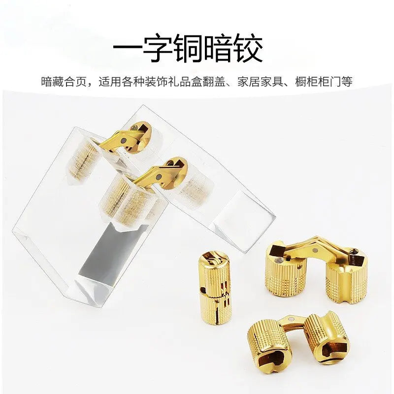 2pcs 8-18mm Copper Brass Door Hinges Cylindrical Hidden Cabinet Concealed Invisible Furniture Barrel Hinge For Hardware Gift Box