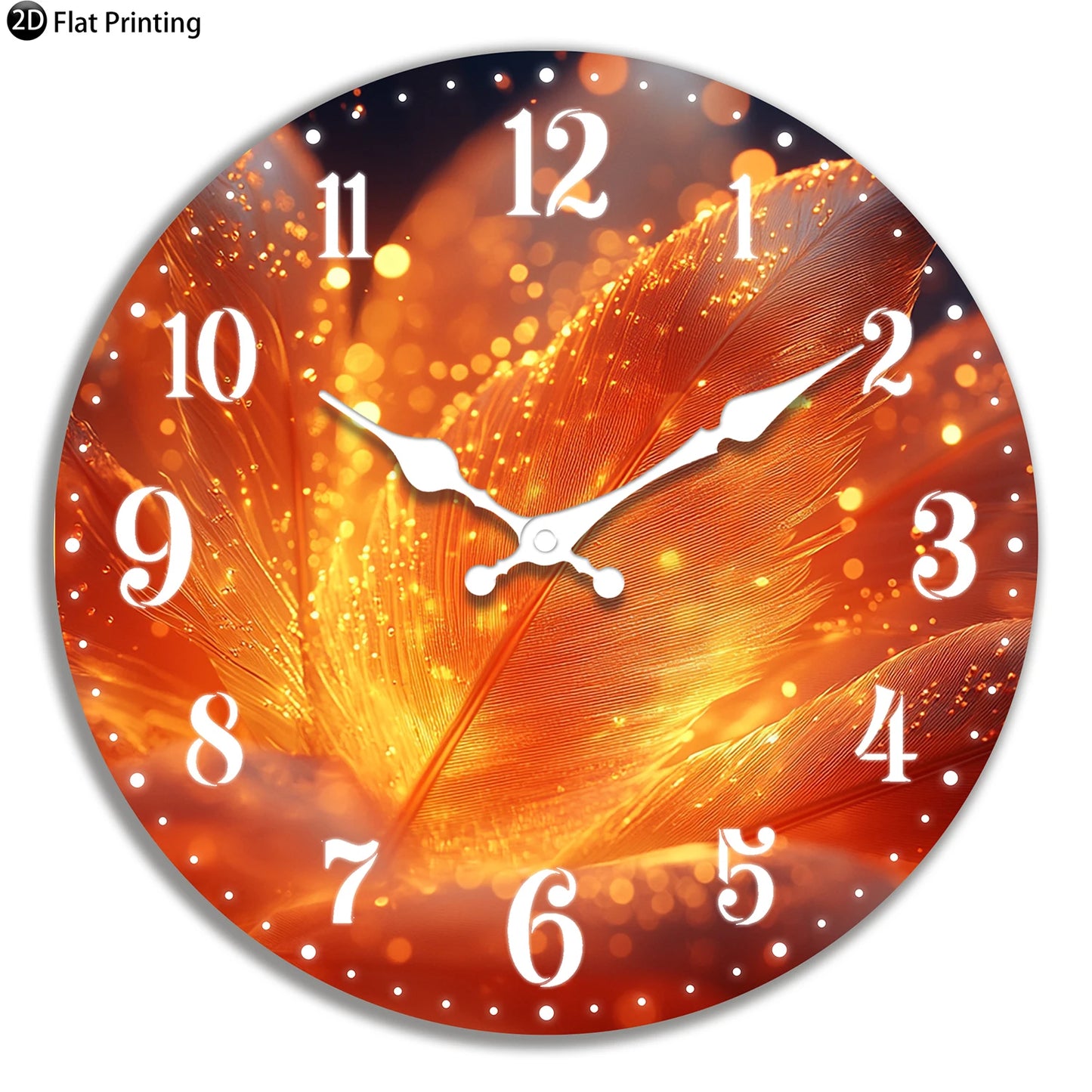 Wooden Silent Wall Clock Abstract glowing feathers Quartz Analog Clock for Bedroom Bathroom Halloween New Year Gift