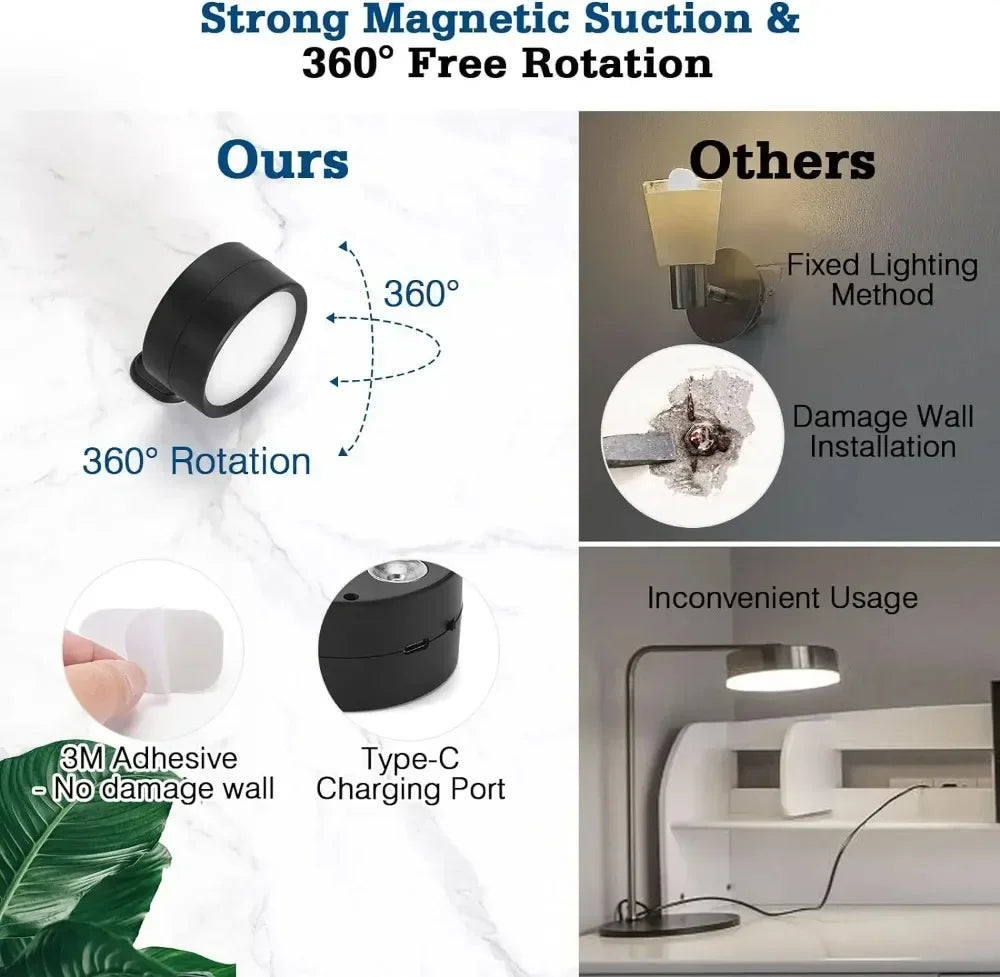 LED Wall Sconces light, 3 Brightness Levels 3 Color Modes Wall Lights Battery Operated 360° Rotatable Touch Control Wall lamp