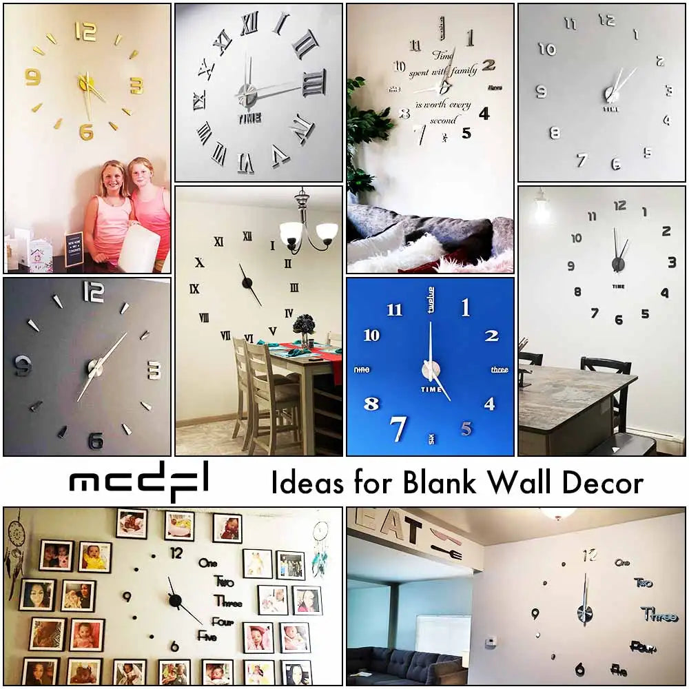 MCDFL 3D Large Wall Clock Self Adhesive Acrylic Mirror Stickers Giant Watches Timepiece Decoration Living Room for Home Interior