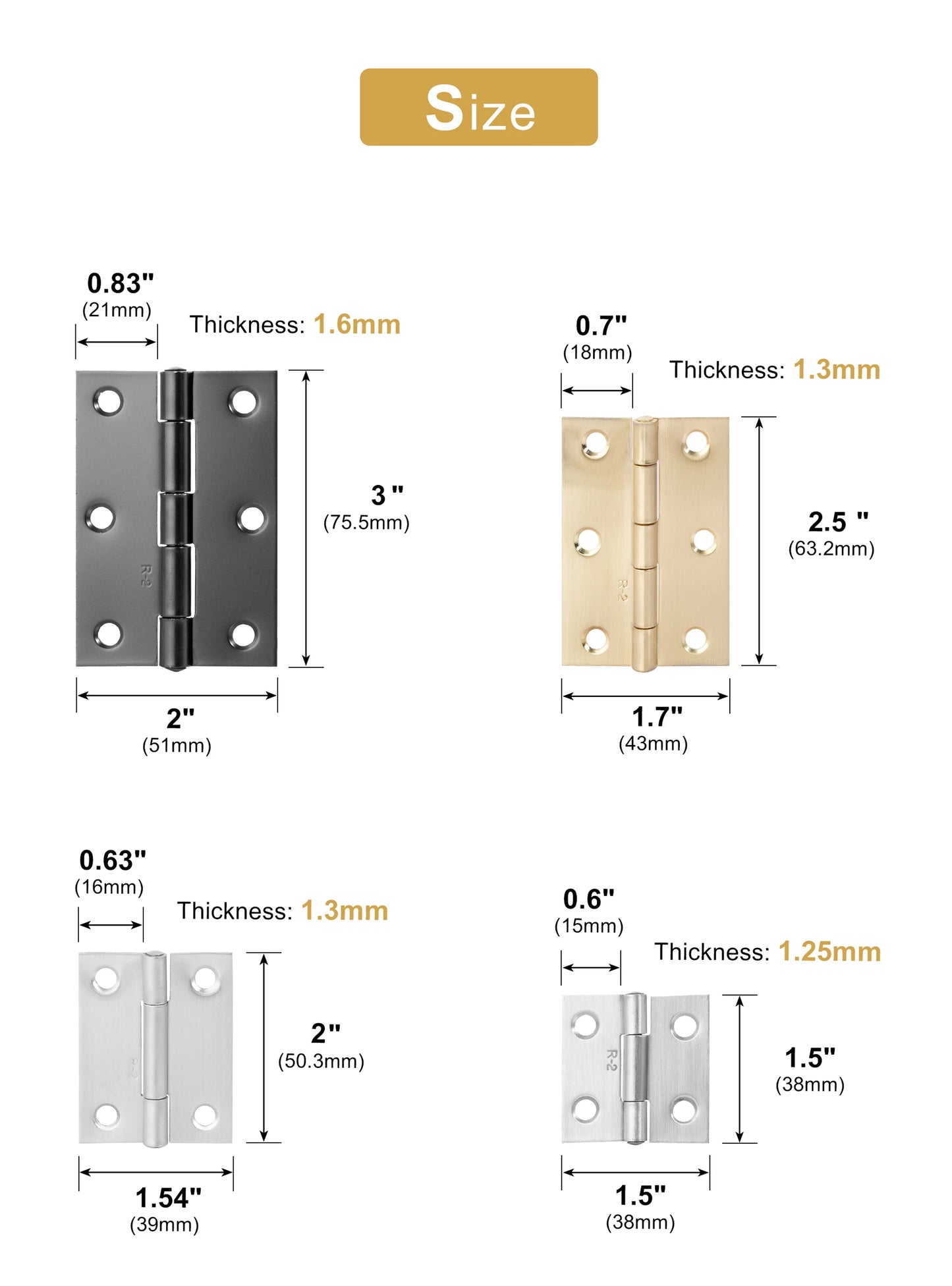 2pcs Stainless Steel Hinge 270 Degree Folding Black Small Hinges Cabinet Door Hinges for Kitchen Cupboard Wooden Box Furniture