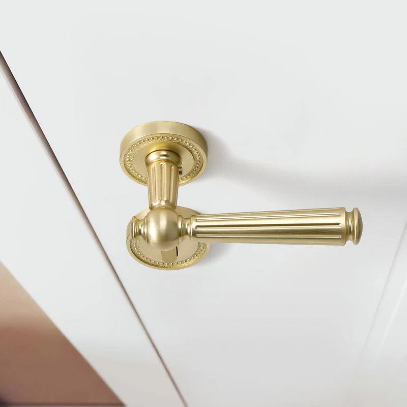 French door lock for indoor and household use, copper brushed matte wood door, split handle, bedroom silent lock