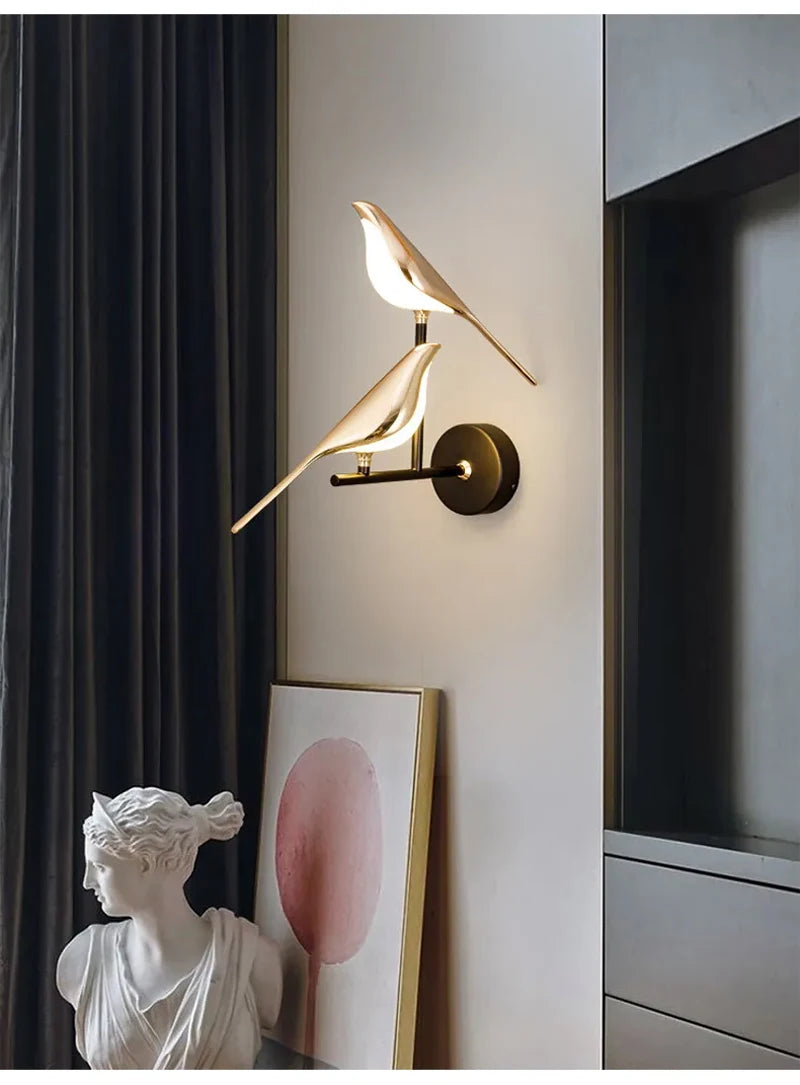Nordic Golden Bird LED Wall Lights Parlor Bar Creative Wall Lamps Novelty Sconces Bedroom Bedside Lamp Living Room Decoration