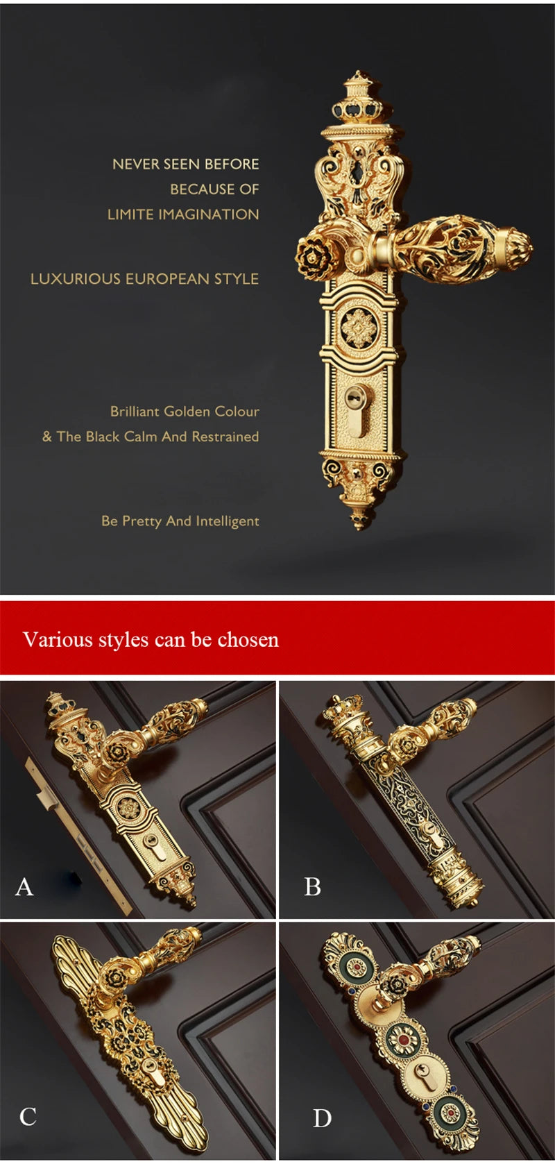 European Retro Brass Indoor Door Locks Bedroom Mute Security Door Handle Lock Home Villa Lock Furniture Hardware Accessories