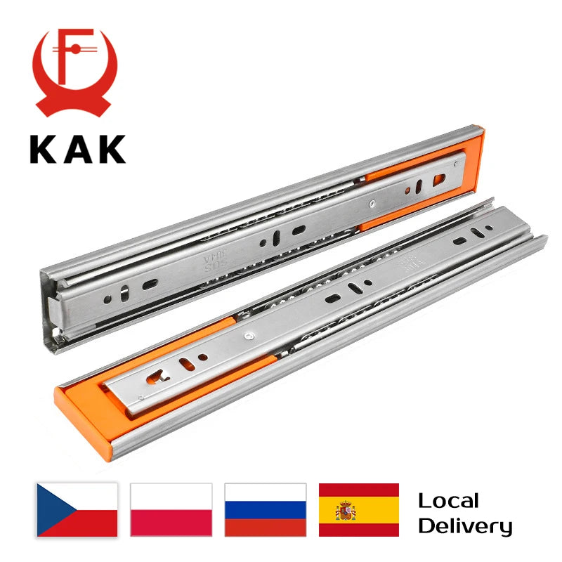 KAK 22-inch stainless steel soft close drawer slides with three-section design and local delivery options.