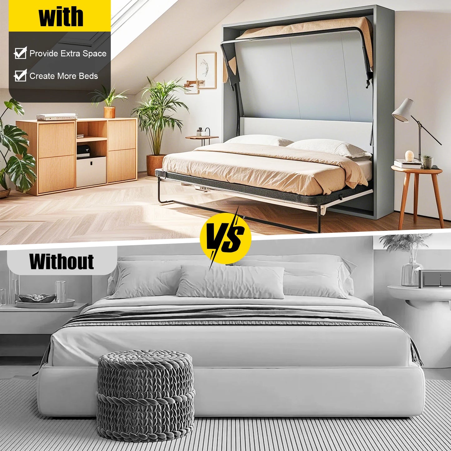 27*34.5cm Silver+ White Wall Bed Hinge Kit, 198kg Load-bearing Metal Bed Hinge Kit Suitable for Medium-sized Wall Beds