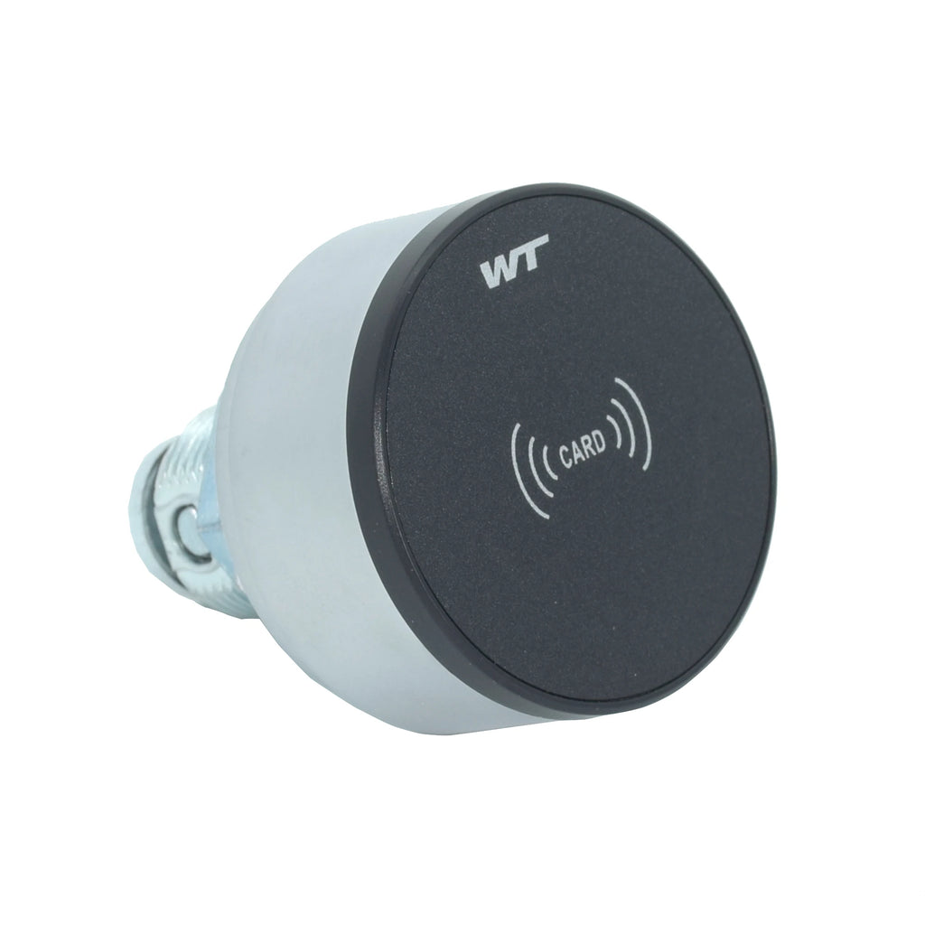 Smart Mini 13.56MHz RFID IC Card Sensing Cabinet Drawer Lock with black panel and metallic body.