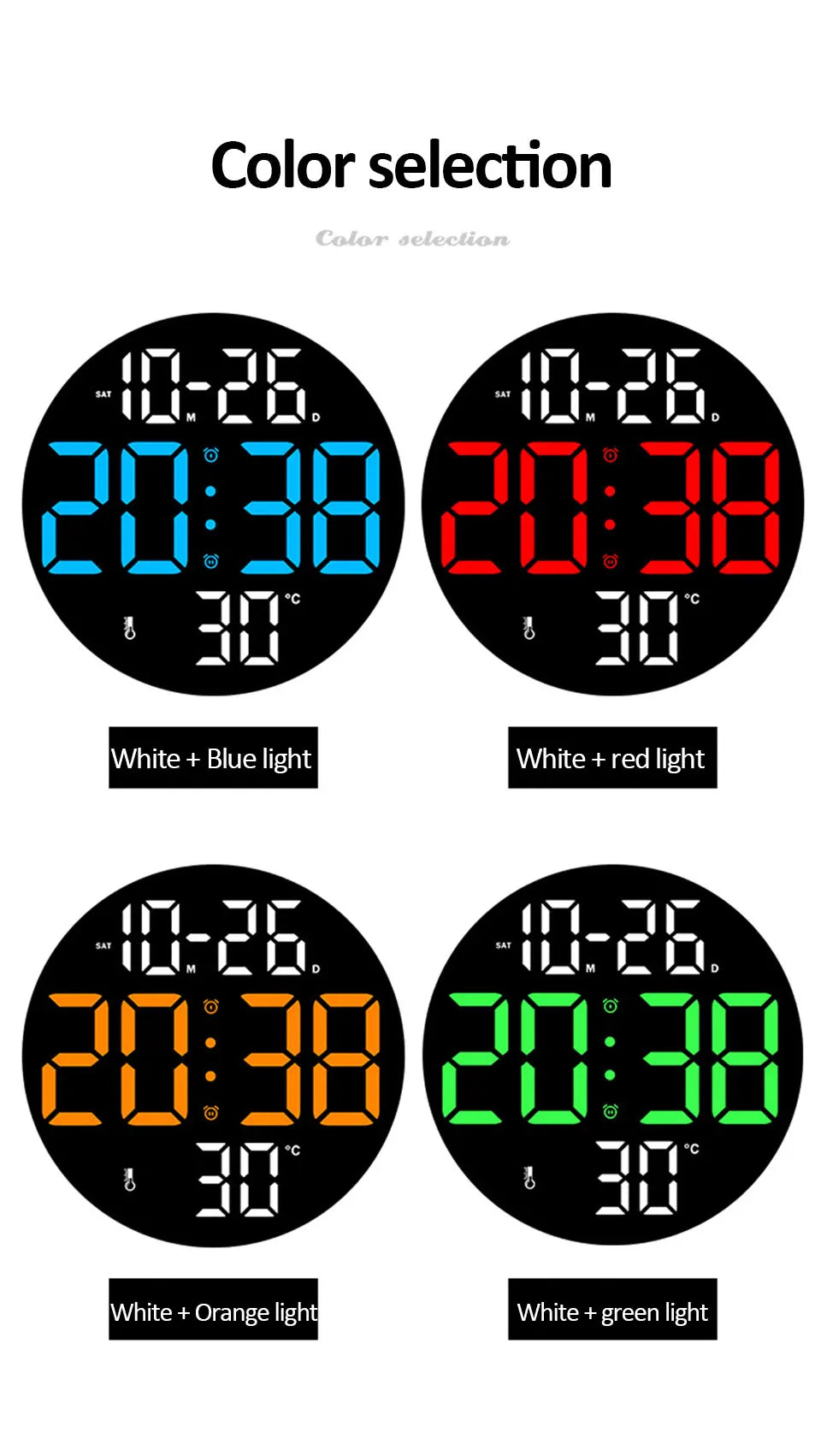 10inch LED Large Digital Wall Clock with Dual Alarms Calendar and Temperature Display Brightness Adjustable Countdown Home Clock