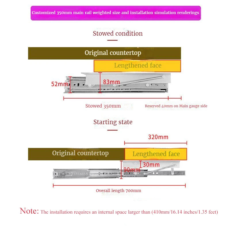 Heavy Pull Out Pop Up Slide Rail Supporting Bracket Furniture Table Top Conceal Folding Leaf Extension Slide Rail