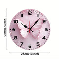 Pink Butterfly Wooden Round Silent Hanging Wall Clock, Suitable For Living Room, Office, Study Room, Bedroom, Home Decoration