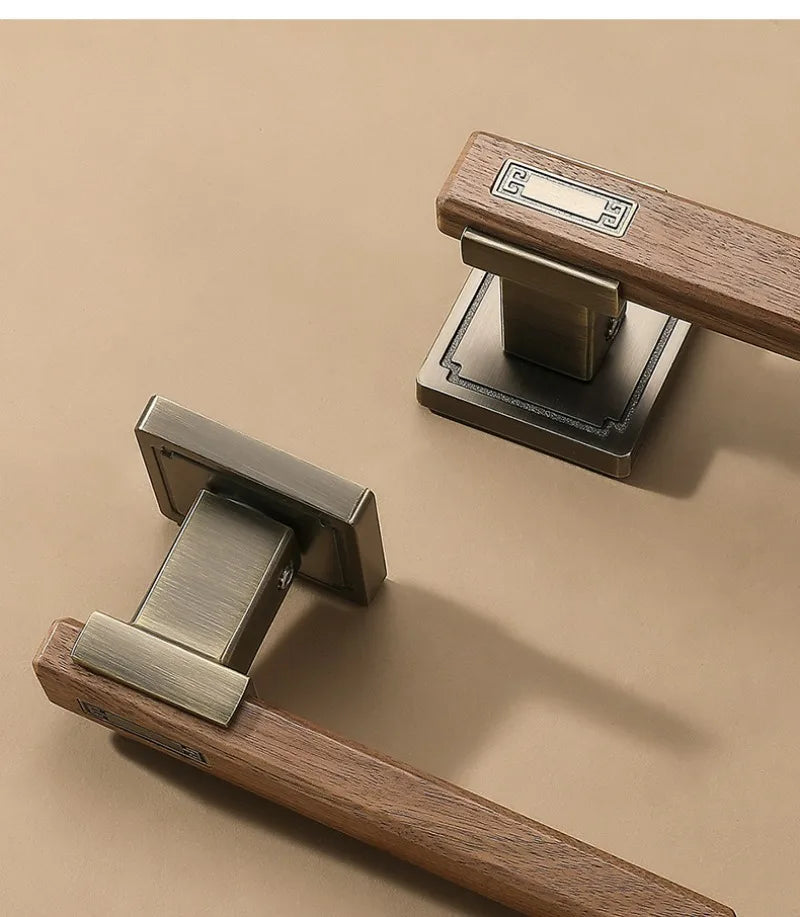 New Chinese Style Walnut Interior Room Bedroom Door Lock, Household Split Magnetic/silent Door Lock, Wooden Door Handle Lock