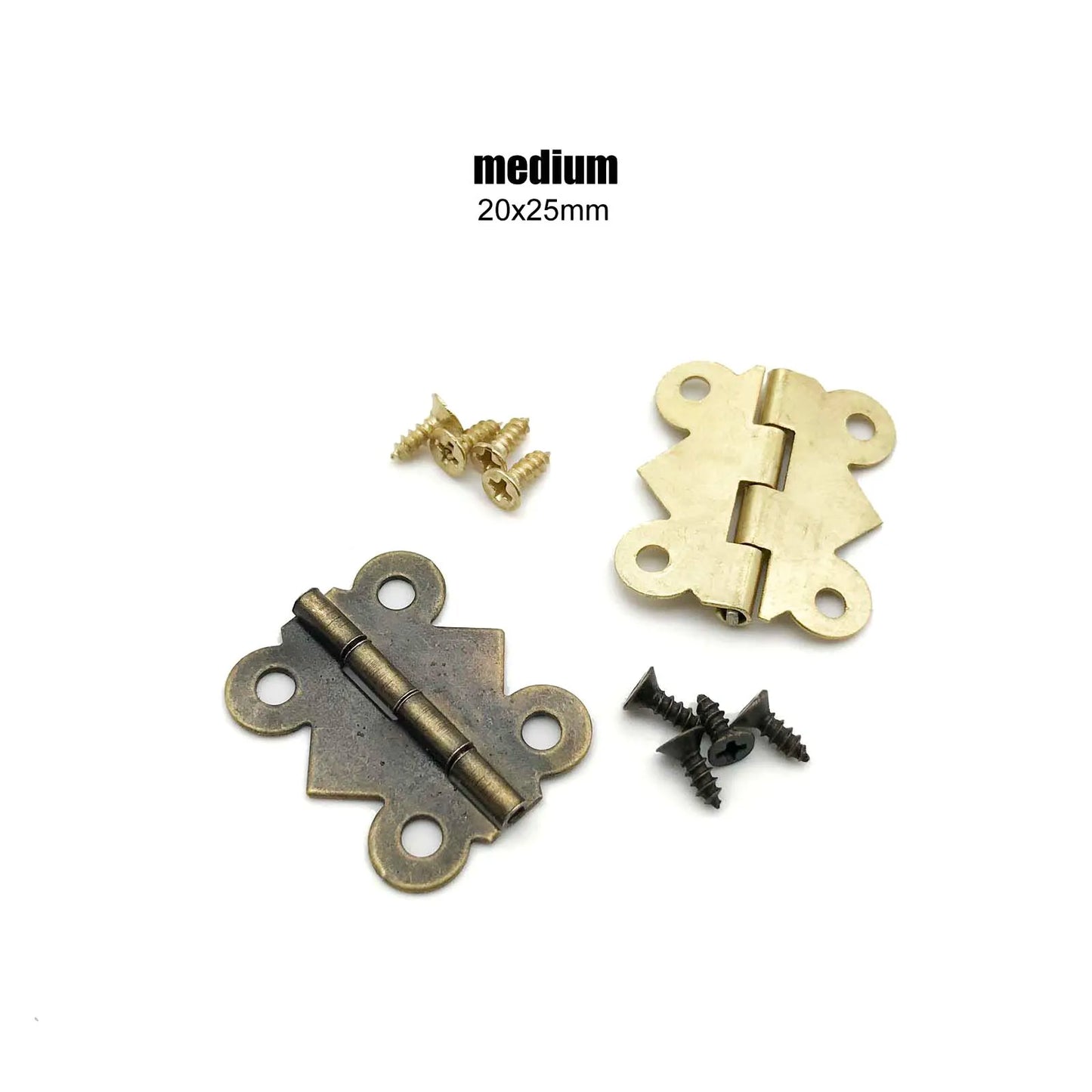 12pcs Small Heavy Duty Butterfly Shape Jewelry Chest Gift Wooden Music Box Wine Case Dollhouse Hinge with screws 2 color 3 size