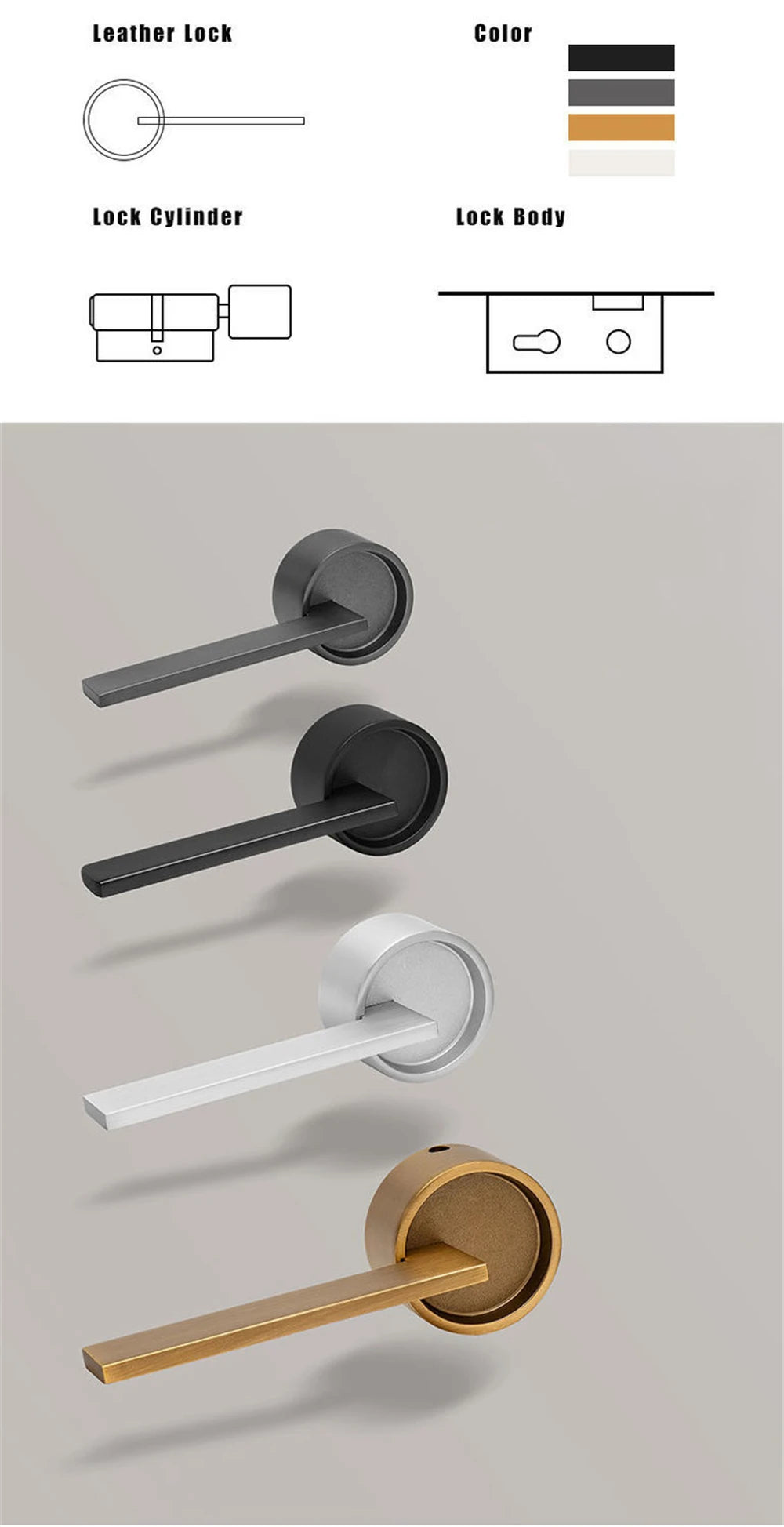 Luxury Silent Door Lock Bedroom Door Handle with Lock Interior Security Door Handle Lock Cylinder Security Mute Split Door Locks