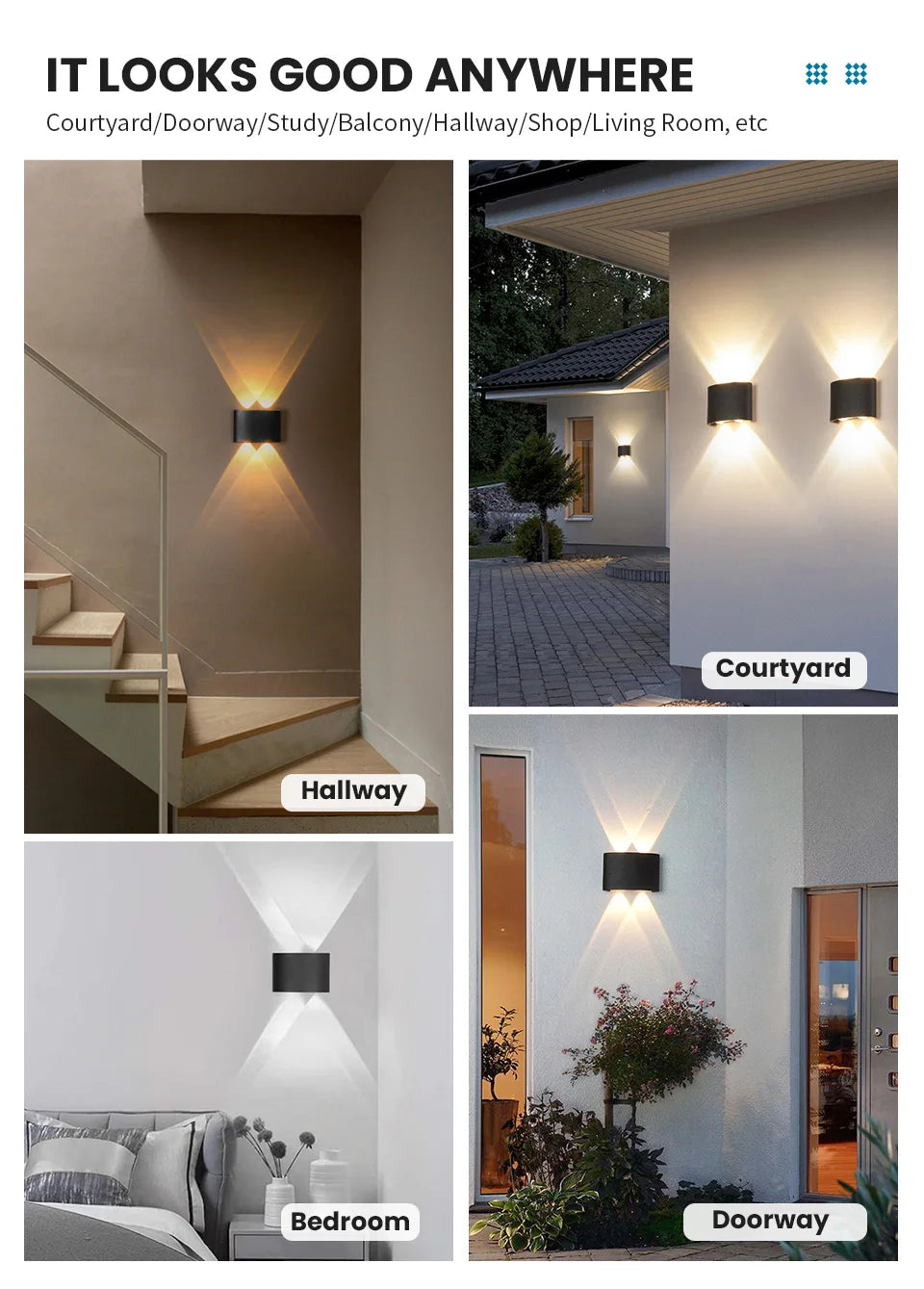 LED Wall Lamp Outdoor Waterproof IP66 Interior Wall Light 4W Garden Lights Bedroom Living Room Stairs Lighting