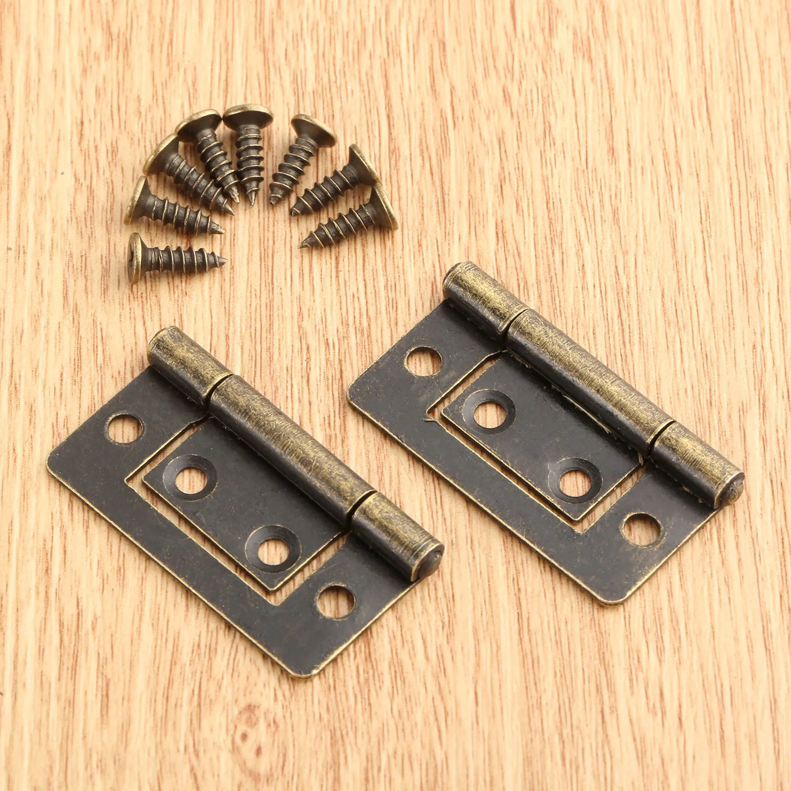 2pcs vintage jewelry wooden box decorative hinges in antique bronze finish with screws, 38x20mm.