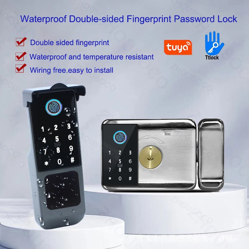 Fingerprint Lock Waterproof Tuya Wifi Remote Control Bluetooth TTLock App Card Digital Code Keyless Electronic Smart Door Lock