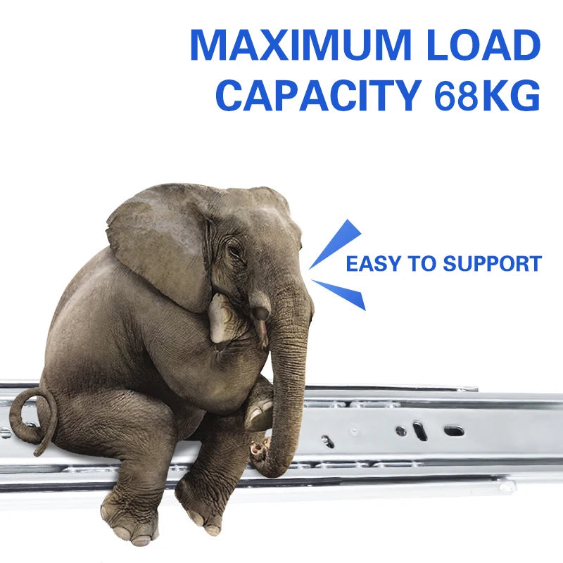 YOUTHUA 51mm heavy duty drawer slide rail with 68kg load capacity, featuring an elephant to demonstrate strength.
