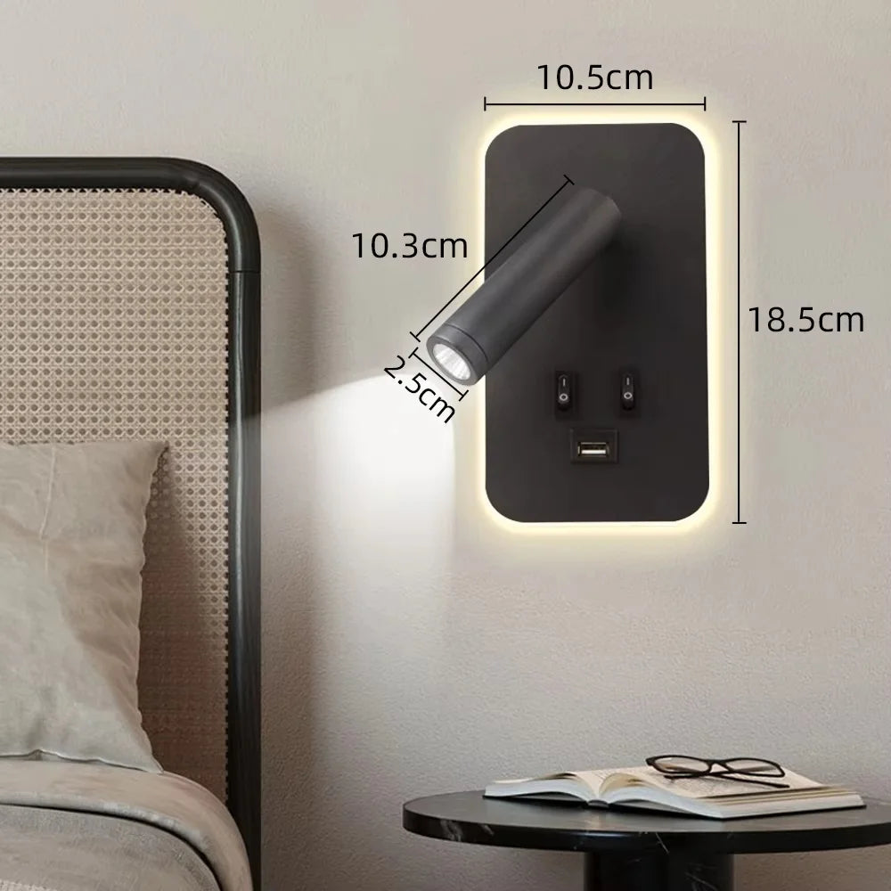 LED Wall lamp and Reading light,Multifunctional Wall Sconces with USB Port,LED Wall Lamp with Bedside Night light for Bedroom